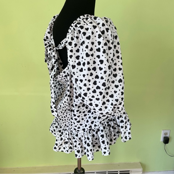 NWT MILK & HONEY BLACK AND WHITE HEART GRAPHIC BLOUSE SHIRT SIZE XXL 2X - Picture 4 of 5